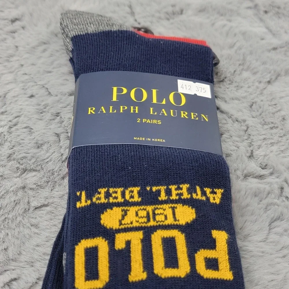 Polo Ralph Lauren Socks Mens 10-13 Navy Red 1967 Athletic Dept 2 Pack Mid Calf